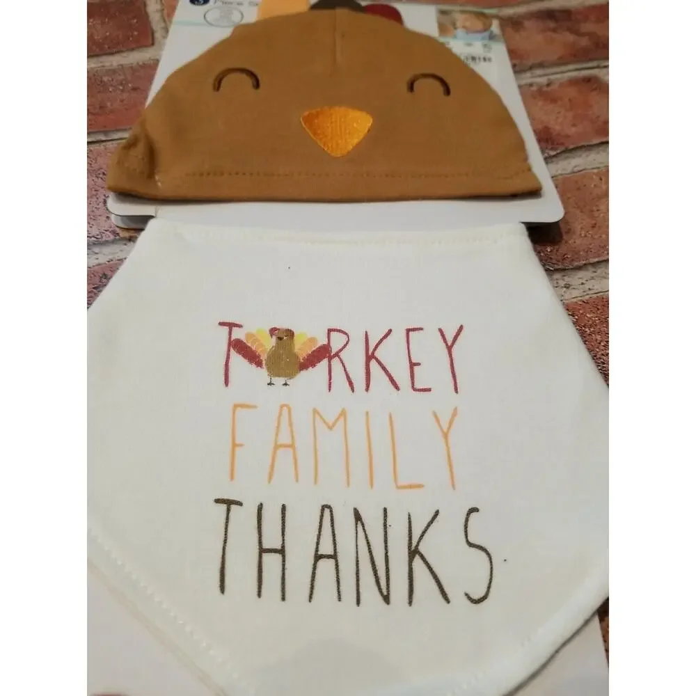 Halloween & Thanksgiving Baby 0-12mon 3‎ Piece Set Hat Bib Socks Lot of 2